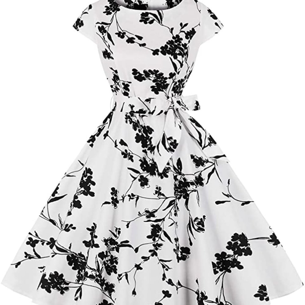 Women's vintage white/black swing dress
